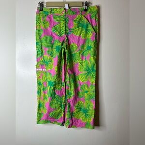 Lilly Pulitzer Lime Green Hot Pink Floral Crop Size 4 Hibiscus pattern